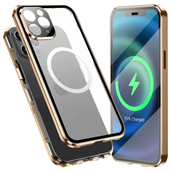 Carcasa Magnetic Dual Glass MagSafe pentru iPhone 12 Pro, de aur
