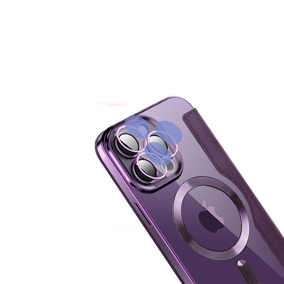 Cu clapetă pentru iPhone 14 Pro Max, RFID Wallet MagSafe CamShield, violet