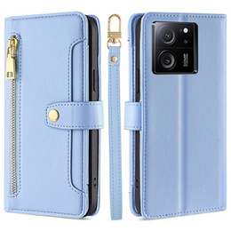 Cu clapetă pentru Xiaomi 13T / 13T Pro / Redmi K60 Ultra, Wallet Zipper Pocket, albastru