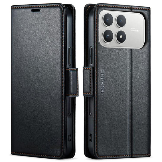 Husă flip ERBORD Glossy Litchi pentru Xiaomi Poco F8 Pro