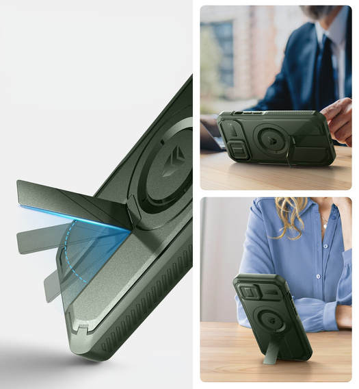 Husă blindată pentru iPhone 13 / iPhone 14, Dexnor CamProtect MagSafe, verde (Două rame)