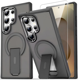 Husă pentru Samsung Galaxy S25 Ultra, Kickstand Matt Case, pentru MagSafe, gri + Sticlă ecran