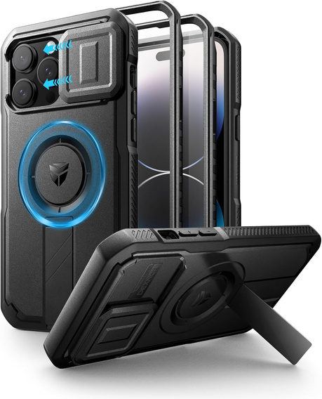 Husă blindată pentru iPhone 14 Pro Max, Dexnor CamProtect MagSafe, negru (Două rame)
