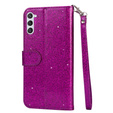 Cu clapetă pentru Samsung Galaxy S24, Wallet Zipper Pocket Glittery, violet