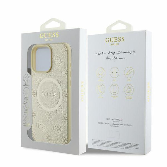 Husă GUESS Saffiano Peony Classic Logo MagSafe pentru iPhone 16 Pro