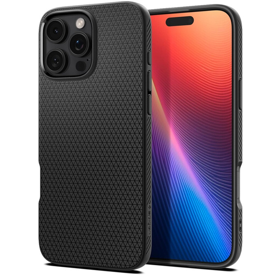 Carcasa Spigen pentru iPhone 16 Pro Max, Liquid Air, negru + 9H Tempered Glass