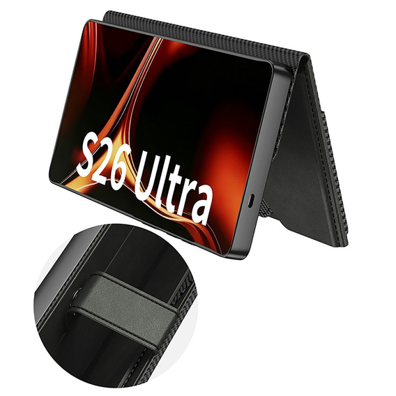 Husă tip portofel cu slot pentru carduri GKK pentru Samsung Galaxy S26 Ultra, negru carbon