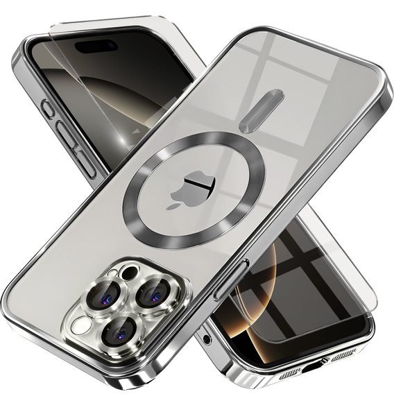 Husă pentru iPhone 16 Pro, Electro MagSafe, gri titan + Sticlă pentru ecran