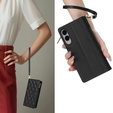 Husă cu clapetă pentru Samsung Galaxy S25 Edge, Rhombus Crossbody Leather, negru