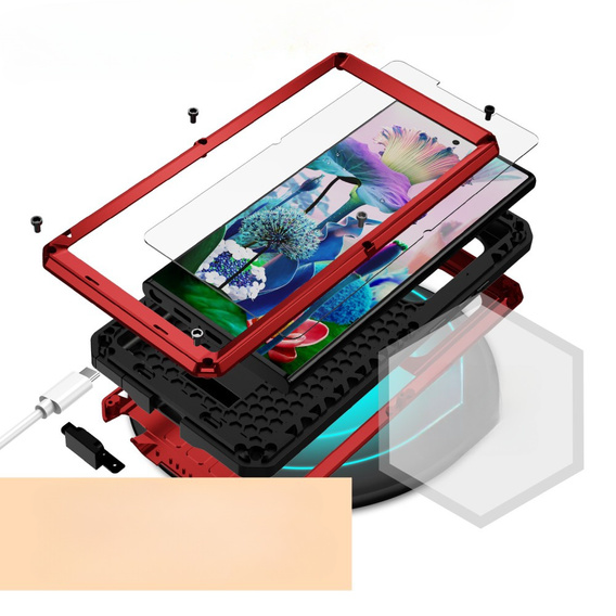 Husă blindată pentru Samsung Galaxy S23 Ultra, R-JUST CamShield Slide, roșu