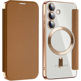 Cu clapetă pentru Samsung Galaxy S24, RFID Wallet MagSafe CamShield, maro