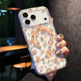 Husă magnetică cu model floral realizat cu laser pentru iPhone 17 Pro