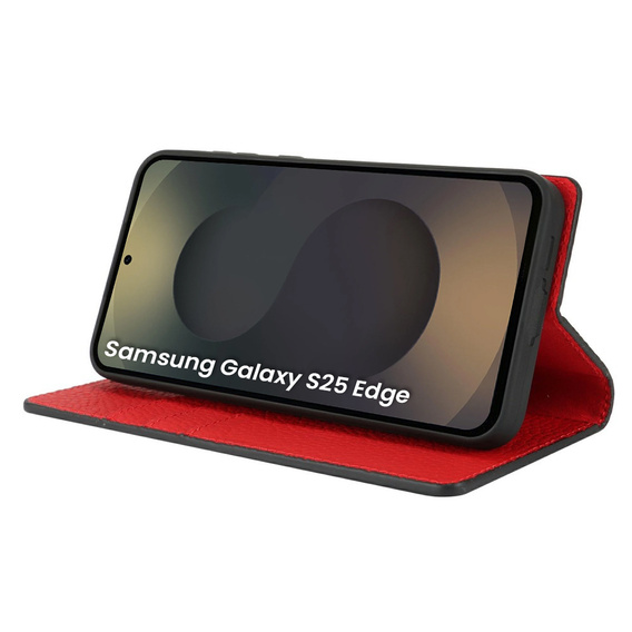 Cu clapetă pentru Samsung Galaxy S25 Edge, Litchi Skin Grain, negru