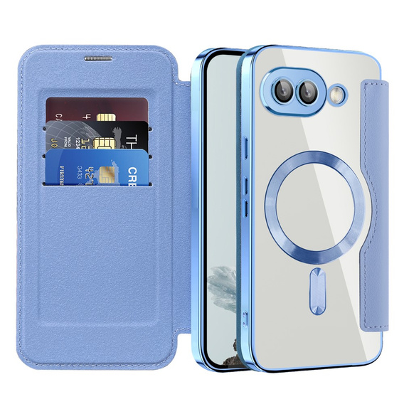 Cu clapetă pentru Google Pixel 9A, RFID Wallet MagSafe CamShield, albastru
