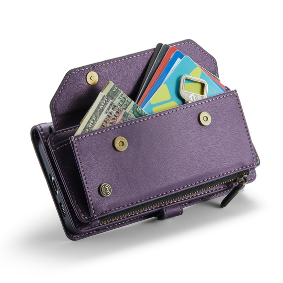 Husă CASEME pentru Samsung Galaxy A55 5G, RFID Leather Wallet, cu curea de umăr, violet