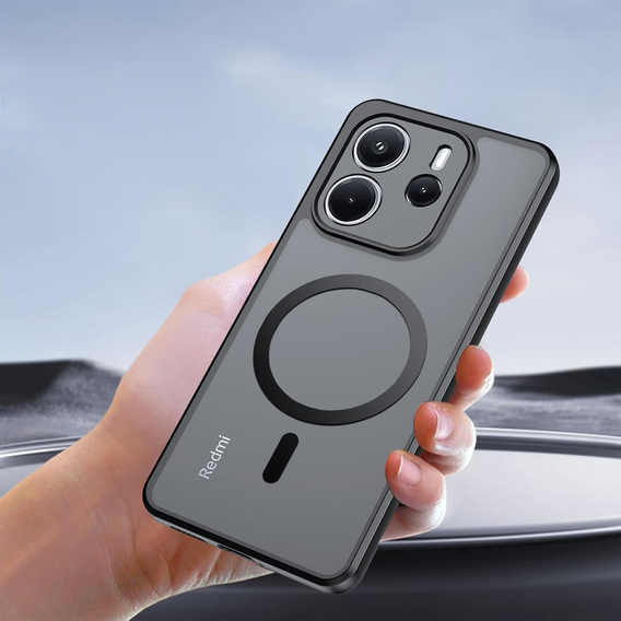 Husă pentru Xiaomi Redmi Note 14 4G, pentru MagSafe, ERBORD Matt Case, negru + sticlă pentru ecran