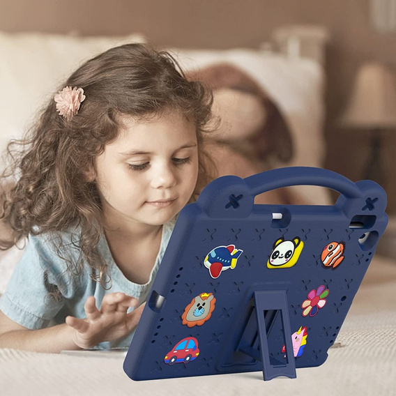 Husă pentru copii pentru iPad 10.2" 2021/2020/2019 (9/8/7 gen.) / Air 10.5" 2019 (3 gen.), Cute Patterns, cu suport, albastru închis