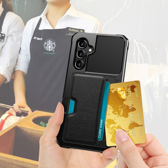 Husa pentru Samsung Galaxy A55 5G, Card Holder Kickstand, negru