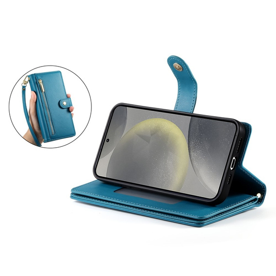 Cu clapetă pentru Samsung Galaxy S25+ Plus, Wallet Zipper Pocket, albastru