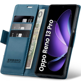 Husă pentru Oppo Reno 13 Pro, ERBORD Glossy Litchi, portofel cu clapetă, albastru