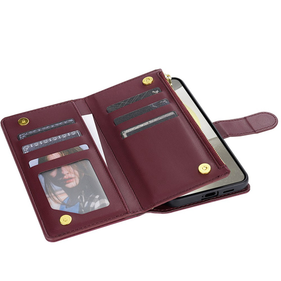 Husă cu clapetă pentru Samsung Galaxy S25 Edge, Rhombus Crossbody Leather, maroon