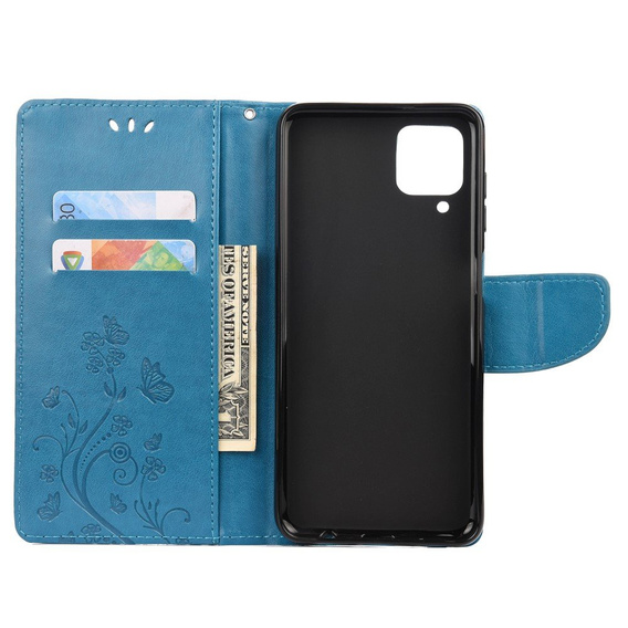 Cu clapetă pentru Samsung Galaxy A12 / M12 / A12 2021, Butterfly, albastru