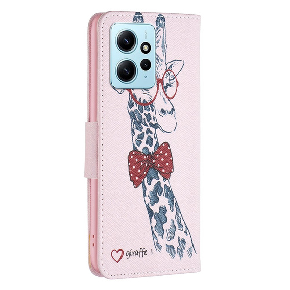 Cu clapetă pentru Xiaomi Redmi Note 12 4G, Wallet, giraffe, roz