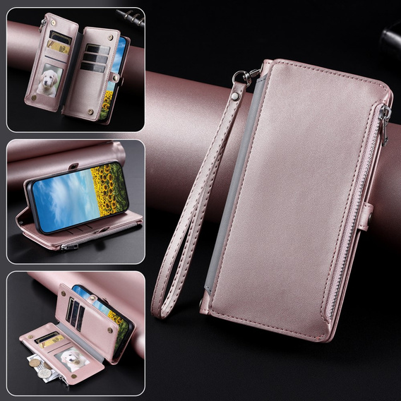 Cu clapetă pentru Xiaomi Redmi 14C / Xiaomi Poco C75, Wallet Zipper Pocket, roz