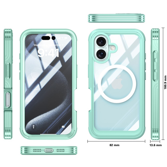 Husă pentru iPhone 16, Shockproof, cu sticlă, pentru MagSafe, verde