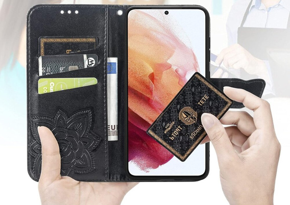 Cu clapetă pentru Motorola Moto E14, Butterfly, negru