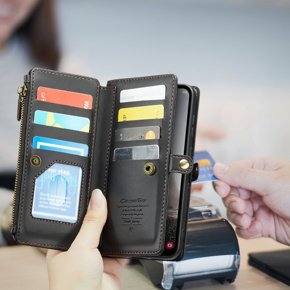 Husă CASEME pentru Samsung Galaxy A56 5G, RFID Leather Wallet, cu curea de umăr, negru