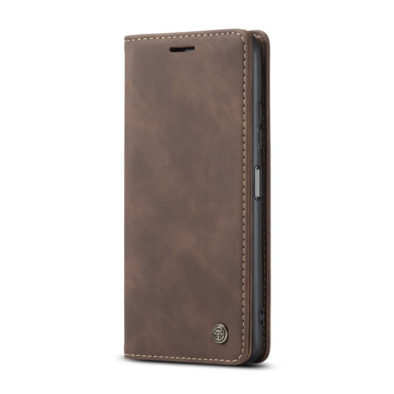 Husa CASEME pentru Xiaomi Redmi Note 10 Pro, Leather Wallet Case, cafea