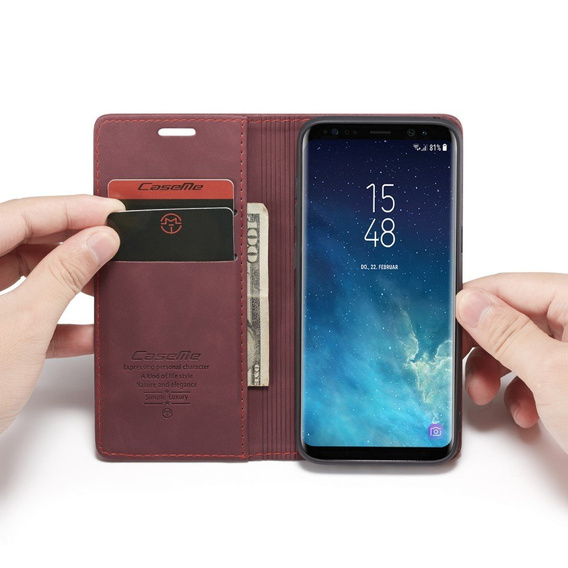Husa CASEME pentru Samsung Galaxy S8, Leather Wallet Case, maroon