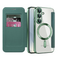 Cu clapetă pentru Samsung Galaxy S25, RFID Wallet MagSafe CamShield, verde