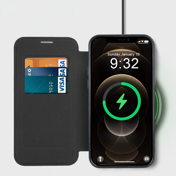 Cu clapetă pentru iPhone 12 Pro, RFID Wallet MagSafe CamShield, negru