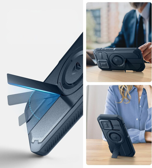 Husă blindată pentru iPhone 16 Pro, Dexnor CamProtect MagSafe, albastru (Două rame)