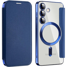 Cu clapetă pentru Samsung Galaxy S24+ Plus, RFID Wallet MagSafe CamShield, albastru închis