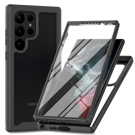 Carcasă pentru Samsung Galaxy S23 Ultra, Shockproof, cu folie, negru