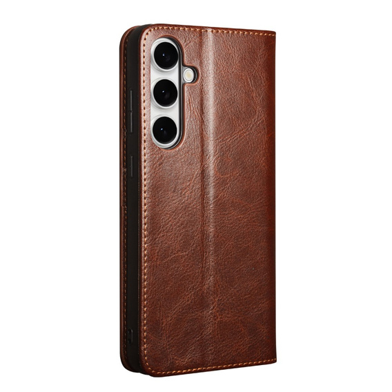 Carcasa flip pentru Samsung Galaxy S25 FE, QIALINO Leather Wallet, maro