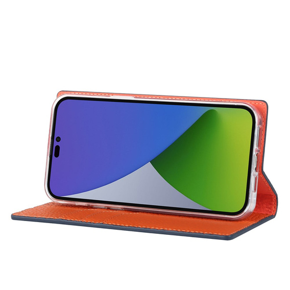 Cu clapetă pentru iPhone 15 Pro, Litchi Skin Grain, albastru închis