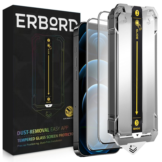 2x Sticlă temperată pentru iPhone 12 Pro Max, ERBORD Easy App Full Screen Protector