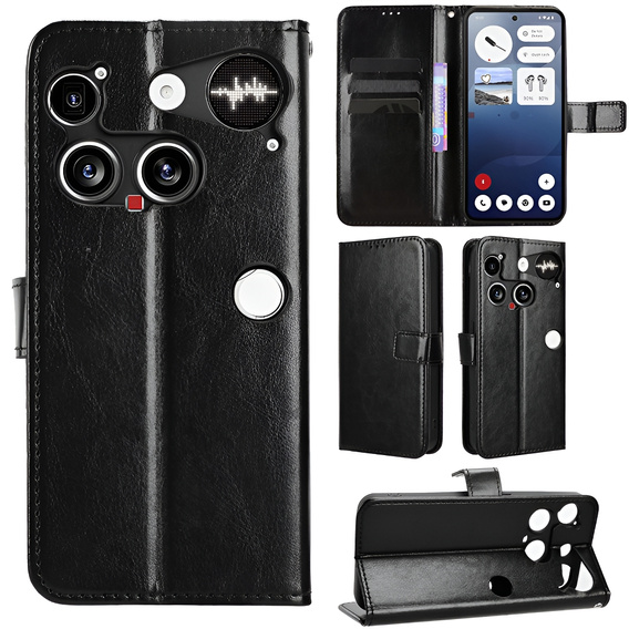 Cu clapetă pentru Nothing Phone 3 5G, Crazy Horse Wallet, negru