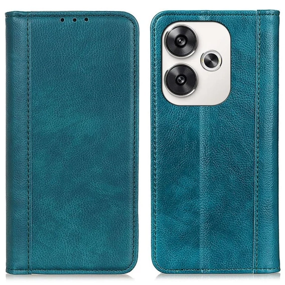 Husa cu clapetă pentru Xiaomi Poco F6, Split Leather, verde