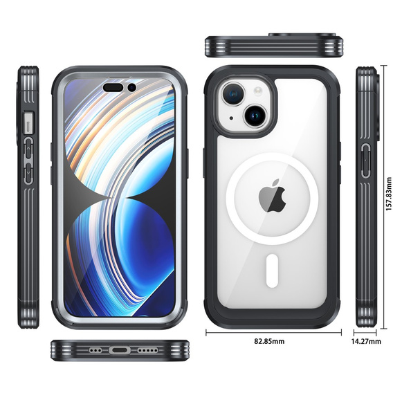 Carcasă pentru iPhone 15, blindată Full Protect 360° pentru MagSafe, sticlă pentru ecran, negru