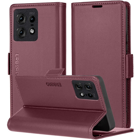 Husă pentru Motorola Edge 50 Pro, ERBORD Glossy Litchi, portofel cu clapetă, roșu