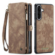 Husă CASEME pentru Samsung Galaxy A56 5G, Retro Leather Wallet, cu curea de umăr, maro