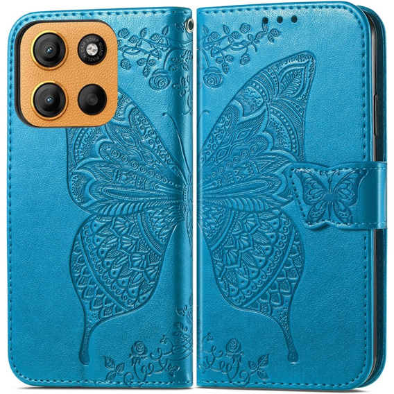 Cu clapetă pentru Motorola Moto G15 / Motorola Moto G15 Power, Butterfly, albastru