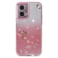 Husă pentru Motorola Moto G24 / G24 Power / G04, Glitter Flower, roz rose gold