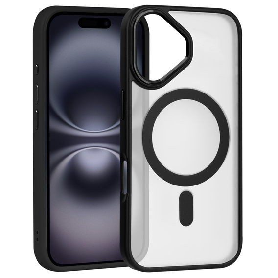 Husă pentru iPhone 16, pentru MagSafe, ERBORD Matt Case, transparent / negru + sticlă pentru ecran