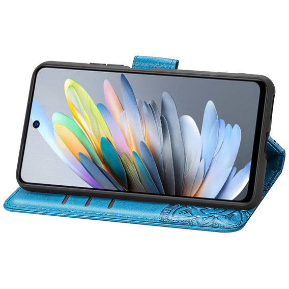 Cu clapetă pentru Motorola Moto G15 / Motorola Moto G15 Power, Butterfly, albastru